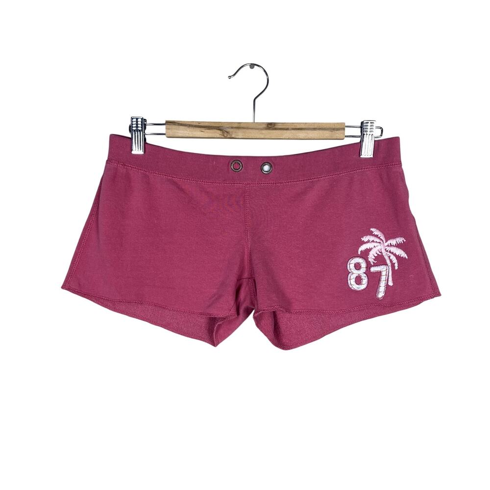Vtg Y2K Aéropostale Pink Palm Tree Spellout Embroiered Pink Booty Sweatshorts SP